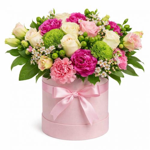 Цветы в шляпной коробке «Закат»