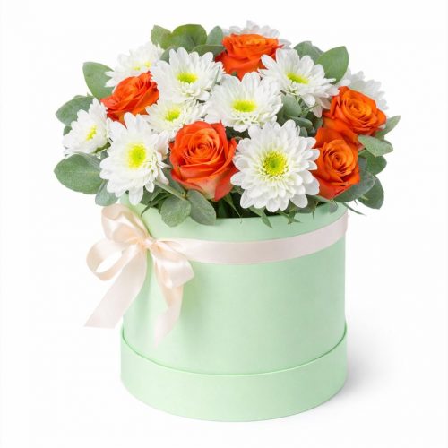 Цветы в шляпной коробке «Сияние утра»