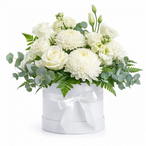 Цветы в шляпной коробке «Белоснежное очарование»
