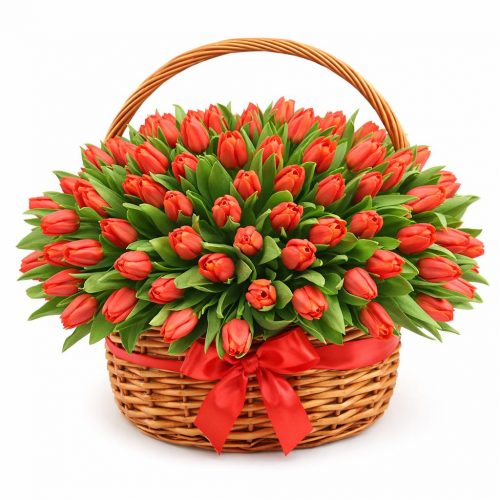 Цветочная композиция в корзине «Алая нежность»