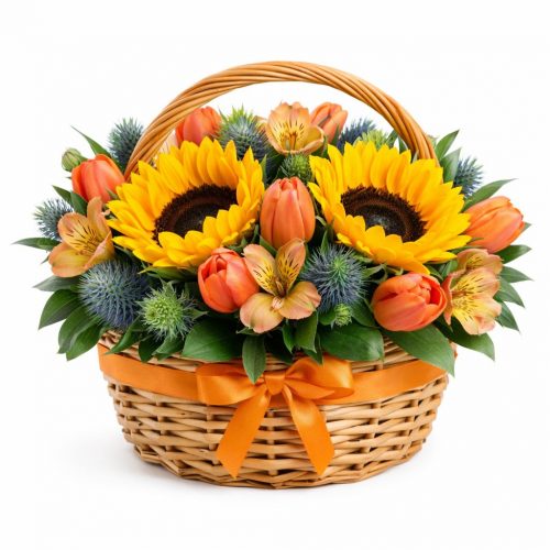 Цветочная композиция в корзине «Летнее настроение»