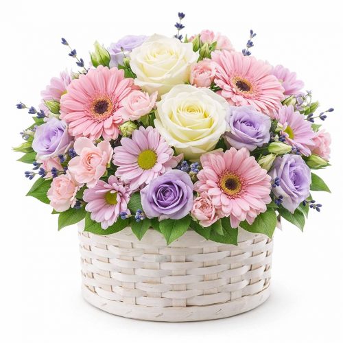 Цветочная композиция в корзине «Сиреневый Шарм»